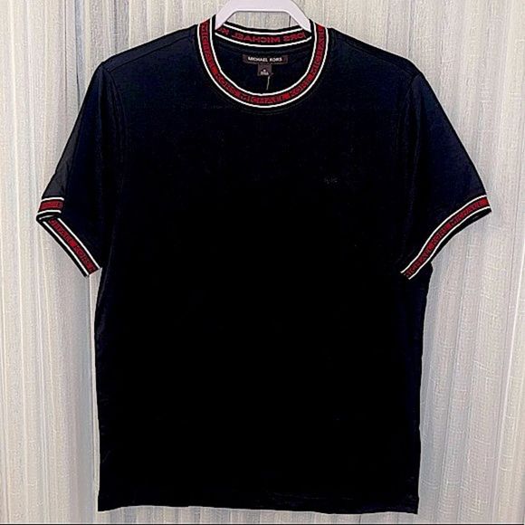 Michael Kors MK T-shirt black red white trim Mens Size Small Medium Large NWT - Picture 5 of 14